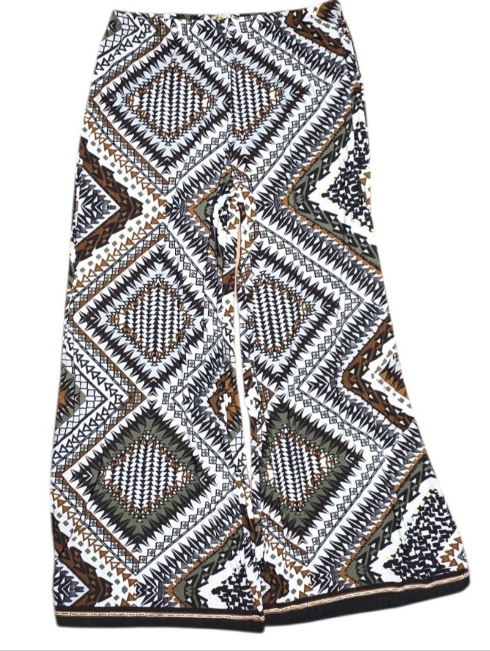 Tribal Pattern Light Knit Pants Wide Legs Pull Up Style Large